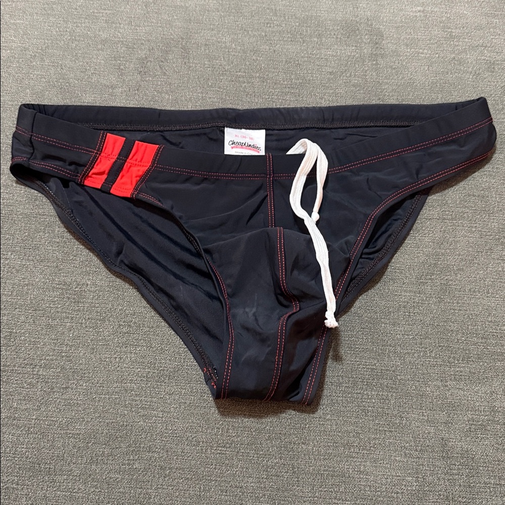 CheapUndies Black Swim Briefs with Red Accents